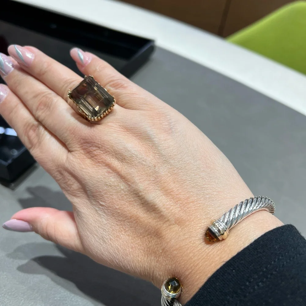 10k Gold Ring with Rectangular Smoky Quartz Gemstone